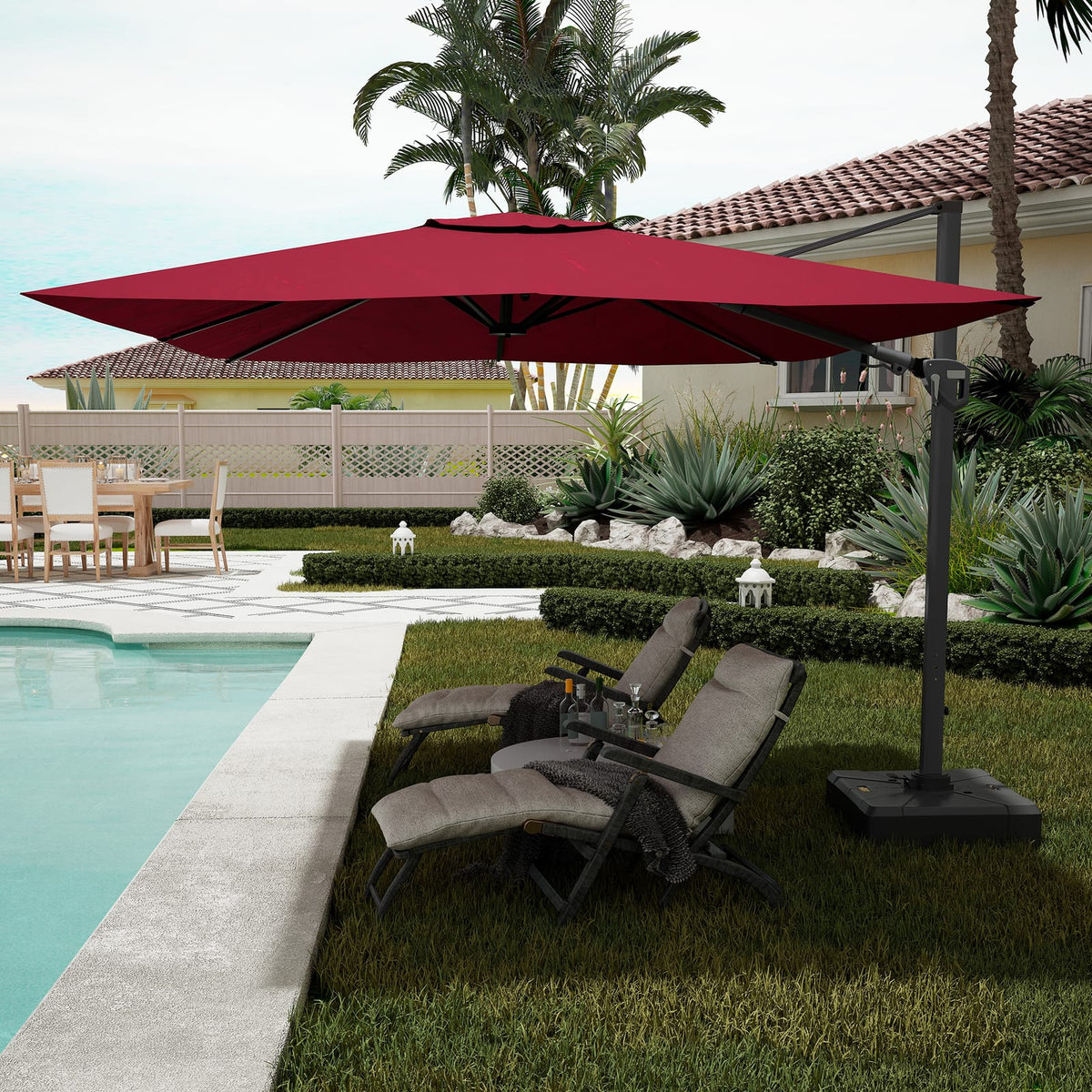 11FT Square Patio Umbrella - Red, Weather-Ready Shade