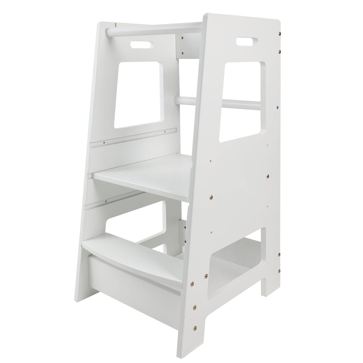 Adjustable Height Wooden Step Stool for Kids - White