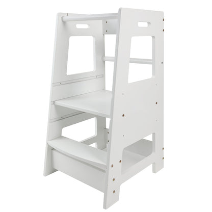 Adjustable Height Wooden Step Stool for Kids - White