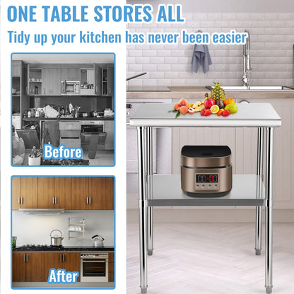 Stainless Steel Prep Table - 30x30 Inch Heavy Duty Workstation