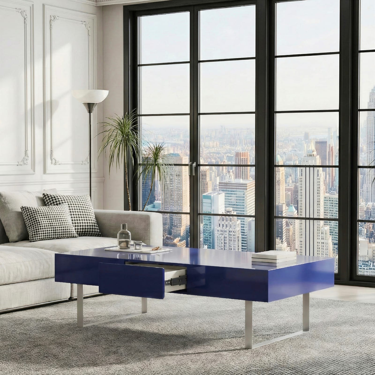 Blue MDF Steel Coffee Table - 52" x 26.8"