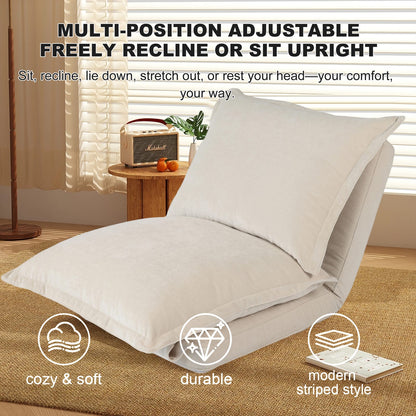 Antique Cream Chenille Floor Sofa Chair with Adjustable Backrest for Living Room