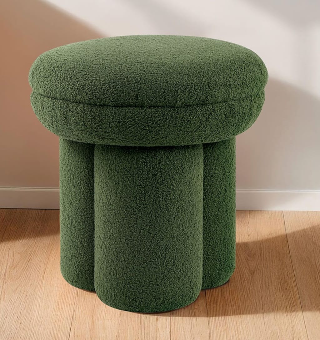 Green Fabric Stool with Pedestal Base for Modern Living Room Seating for Bedroom
