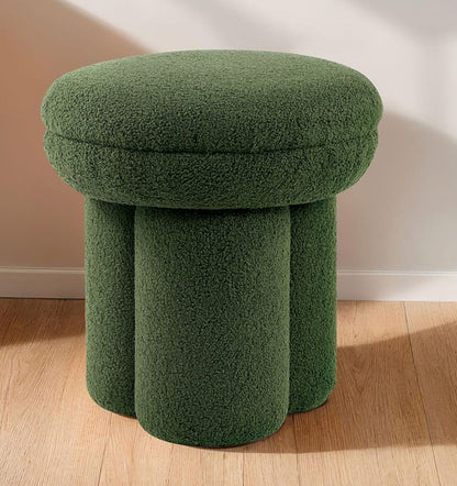 Green Fabric Stool with Pedestal Base for Modern Living Room Seating for Bedroom