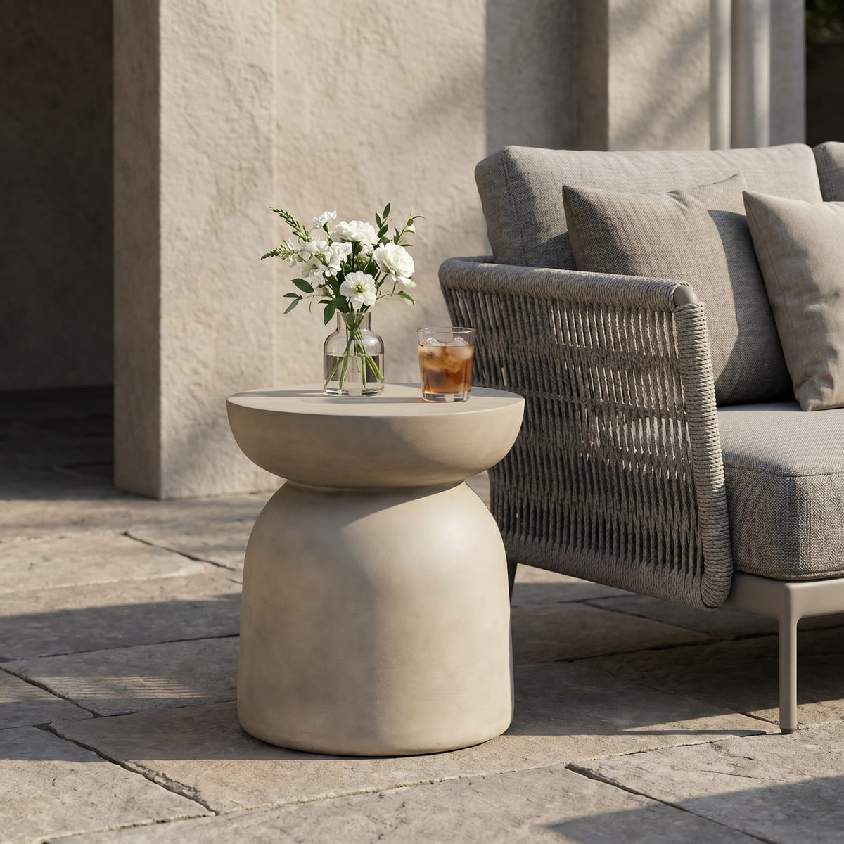 Light Grey Concrete Outdoor Side Table - 15.75"