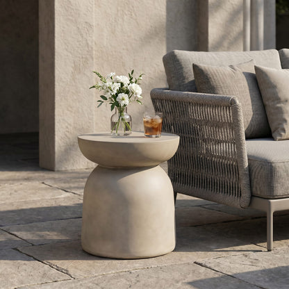 Light Grey Concrete Outdoor Side Table - 15.75"