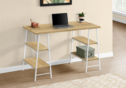 Natural Laminate Computer Desk - 48" L Workstation with Shelves