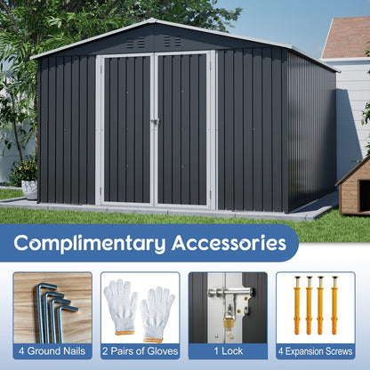 10x10 Metal Outdoor Storage Shed - Black