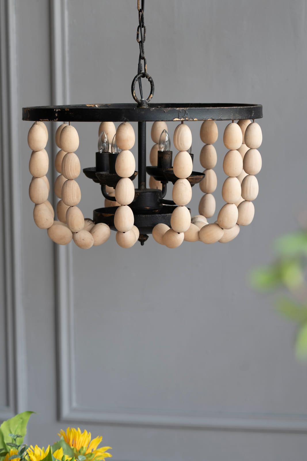 Cream Wood Chandelier - 4 Light Hanging Fixture for Kitchen Dining Room