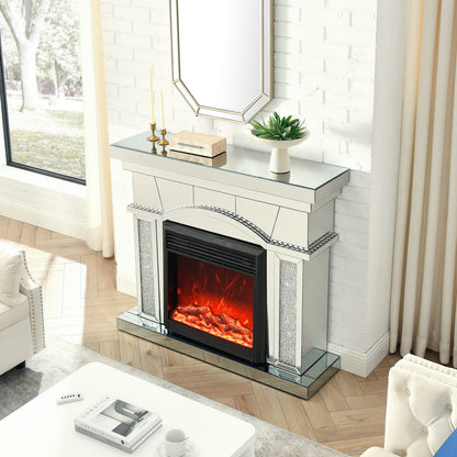 46" Electric Fireplace Cabinet with Mirror - Silver