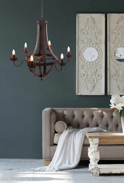 6-Light Metal Chandelier - Black Iron, Adjustable Chain
