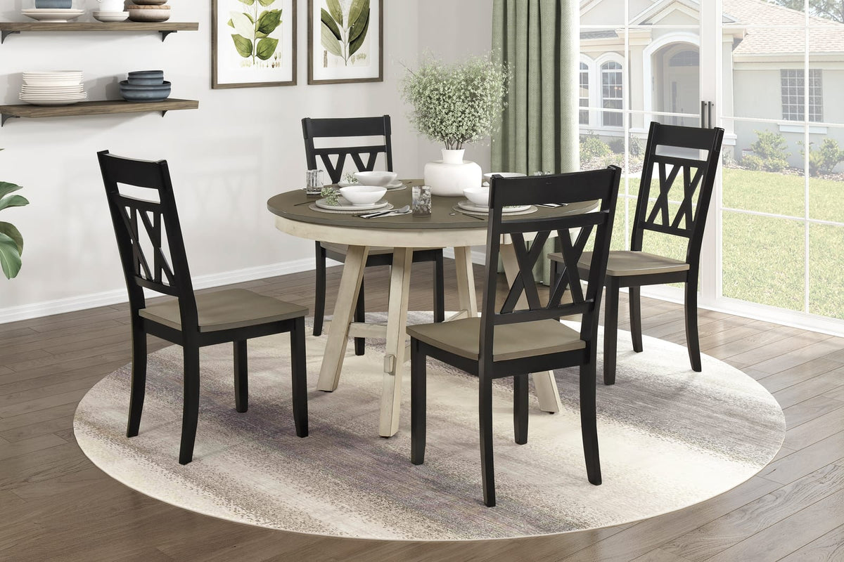 Rustic Round Dining Table - Antique White & Gray Wood