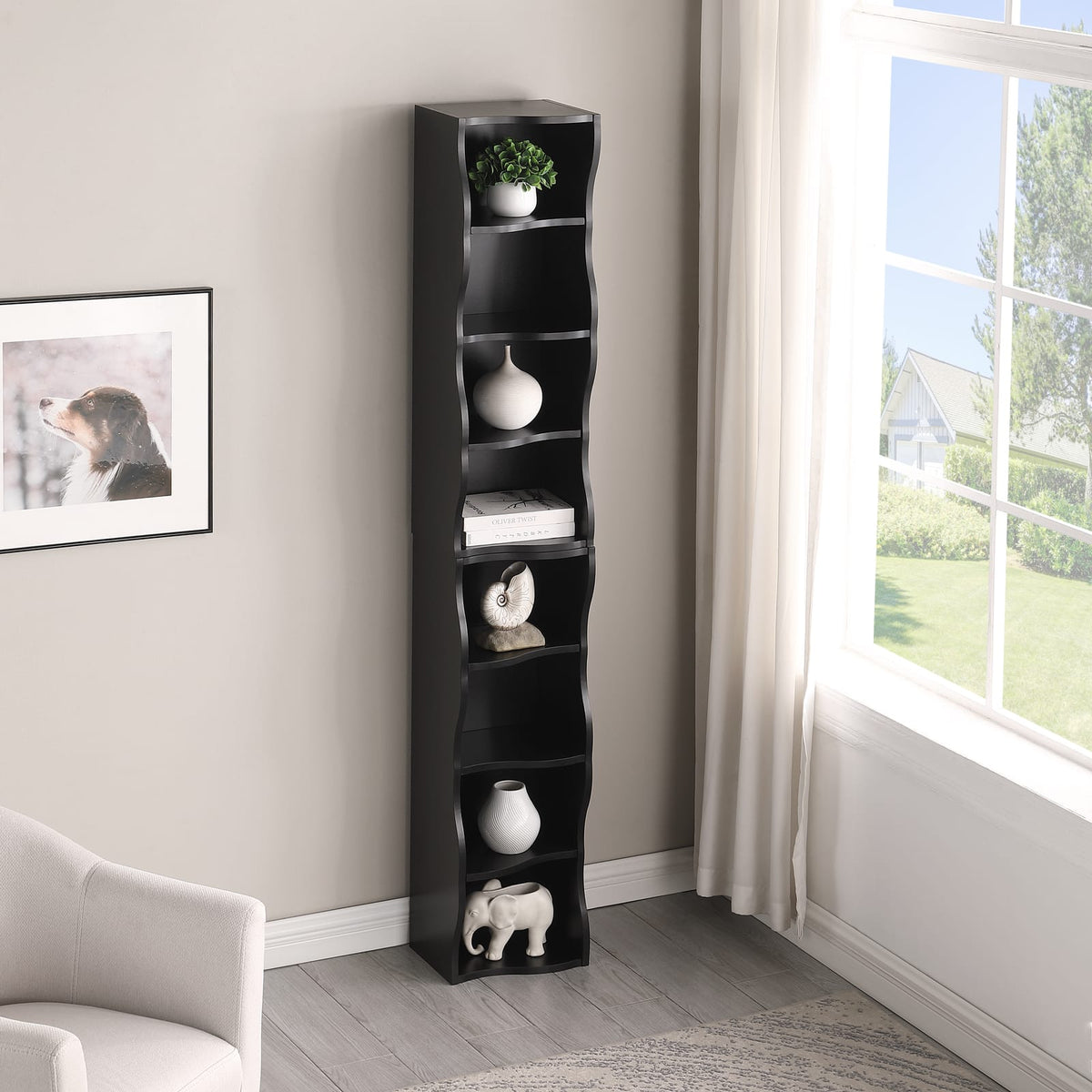 Black MDF Adjustable Shelf for Bedroom Storage and Display for Living Room