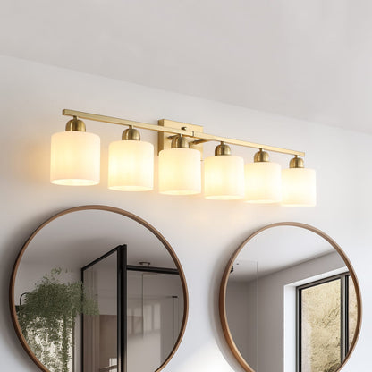 6 Light Gold Bathroom Vanity Light - Brushed Gold Fixture