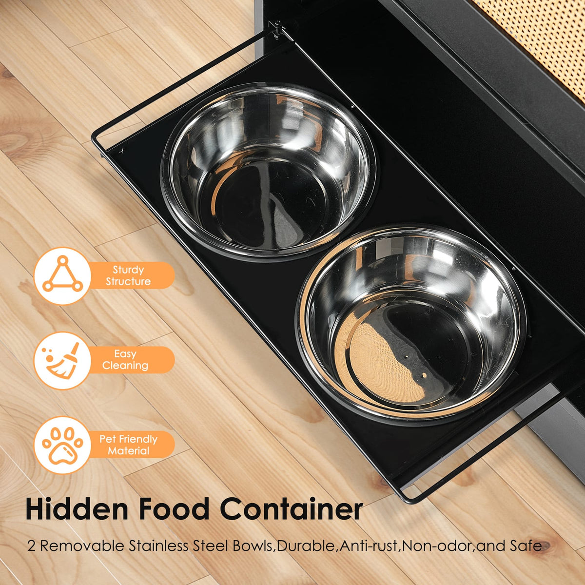 Feeding Station with Storage Cabinets - Black Vintage Pet Feeder