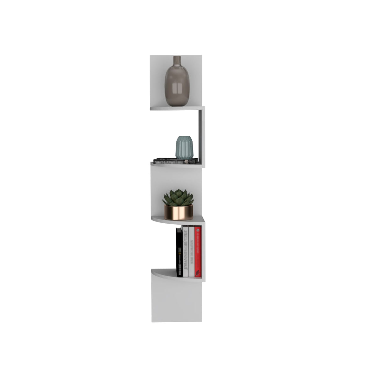 Roy Corner Floating Shelf - White, 4 Tier Display for Living Room