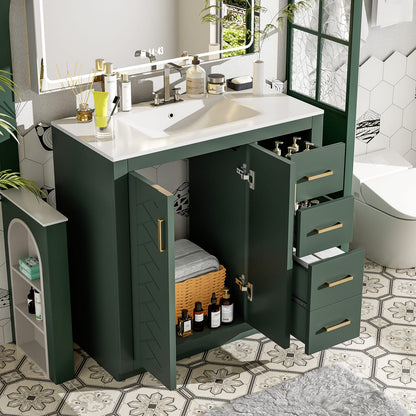 36 Inch Green Bathroom Vanity with Ceramic Sink and Drawers