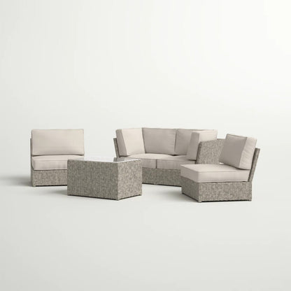 Grey Wicker Patio Seating Group - 5 Piece Set with Cushions