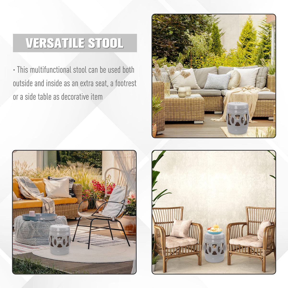 White Porcelain Garden Stool for Patio Deck or Poolside Seating