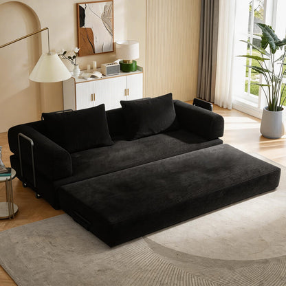 78 Inch Black Corduroy Sofa Bed - Converts to Bed for Living Room