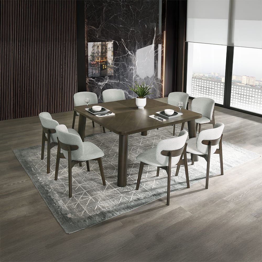 Solid Wood Dining Room Side Chairs Set of 2 in Gray Chenille Upholstery