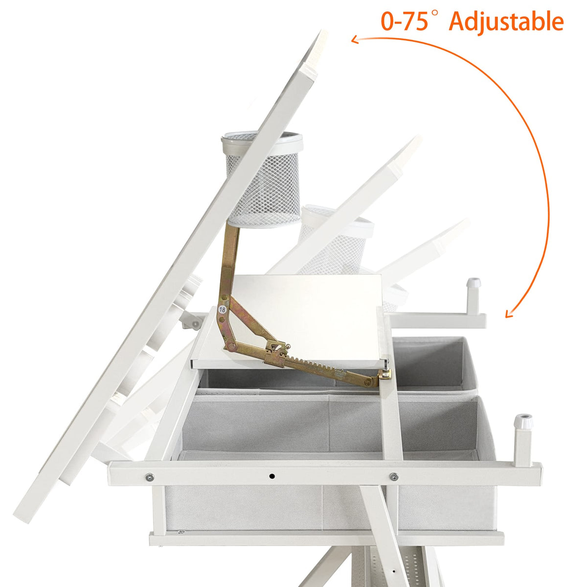 Adjustable Drafting Desk - White with 2 Drawers & Stool