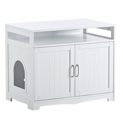Large White Cat House Litter Box Furniture - 31.5" Storage Bench