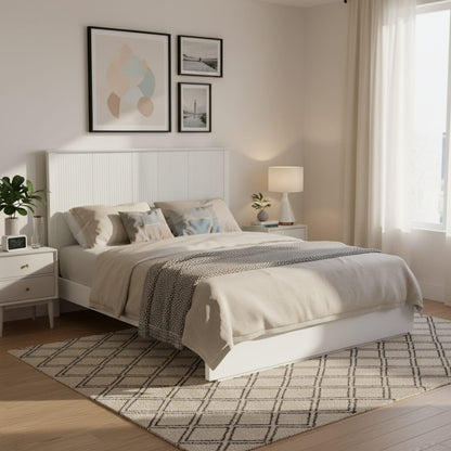 White Solid Wood Queen Bed Frame - Comfortable & Durable for Bedroom