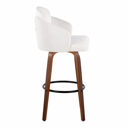 Fixed-Height Barstool Set - Cream Velvet, Walnut Wood
