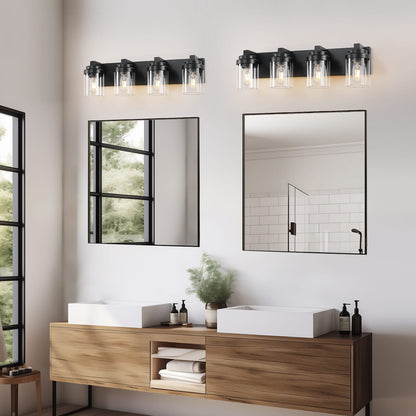 4 Light Black Bathroom Vanity Light - Iron & Glass