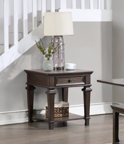 Espresso Wood End Table with Storage Drawer - Traditional Style for Living Room