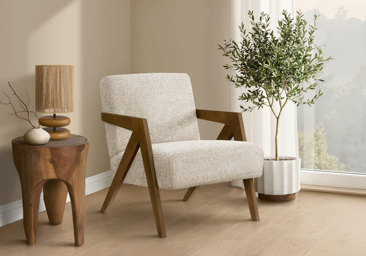 Cream Polyester Accent Chair - 30" H, Living Room Bedroom