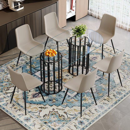 6 Person Glass Dining Table Set - Black Metal Frame