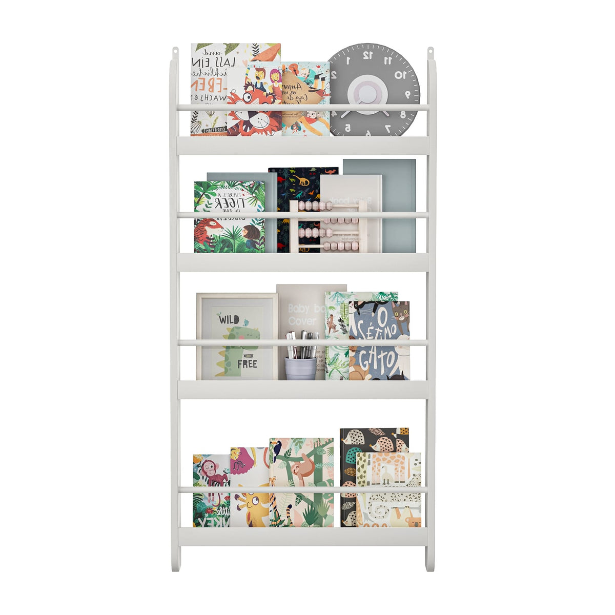 White MDF Kids Bookshelf Display for Nursery or Playroom Storage for Living Room