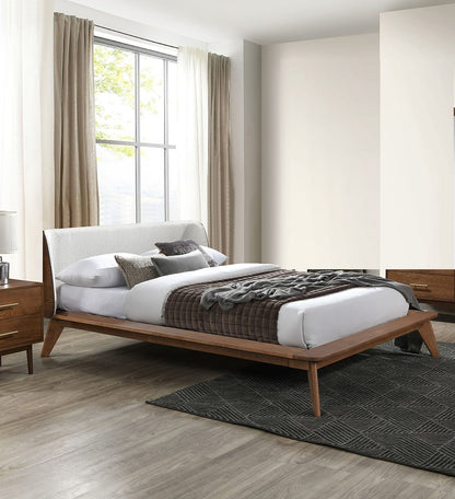 Full Size Walnut Bed Frame - Boucle Fabric for Bedroom