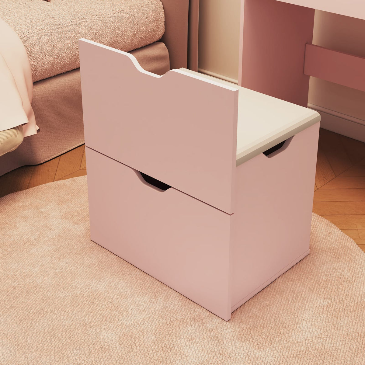 Pink Wood Makeup Vanity with Flip-Up Mirror & Lights