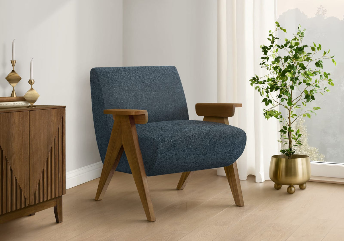Accent Chair, 31"h, Blue Polyester Upholstery - Modern Style