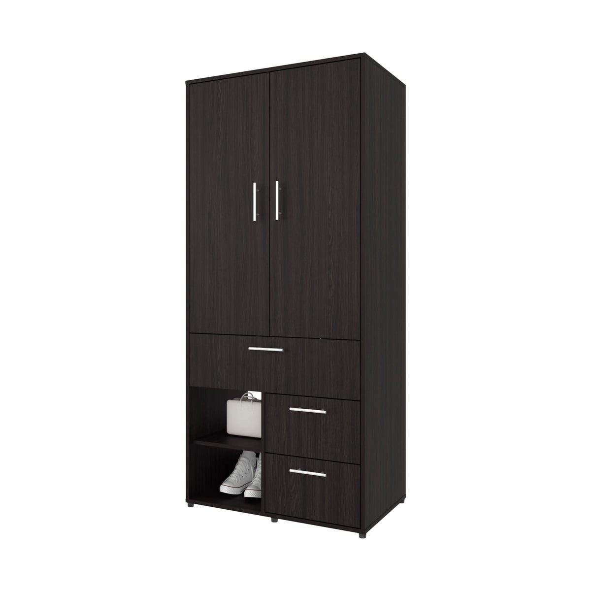 Black Two-Door Wardrobe with Shelves - 70.9" Wide