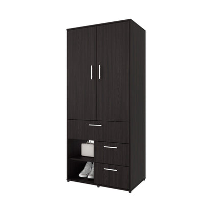 Black Two-Door Wardrobe with Shelves - 70.9" Wide