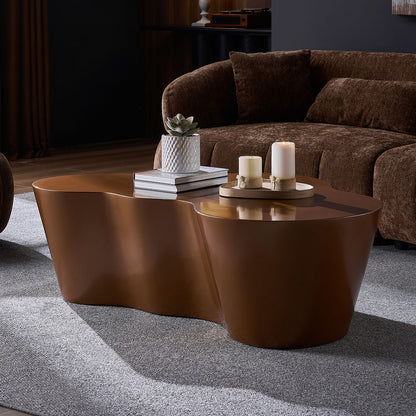 Unique 50 Inch Mid-Century Modern Coffee Table - Brown Fiberglass for Living Room