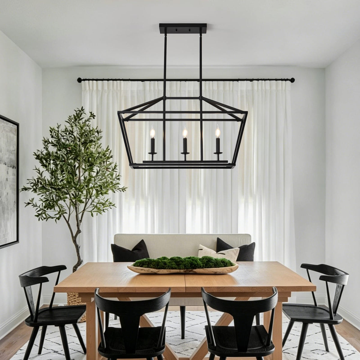 3-Light Farmhouse Kitchen Island Lighting - Matte Black
