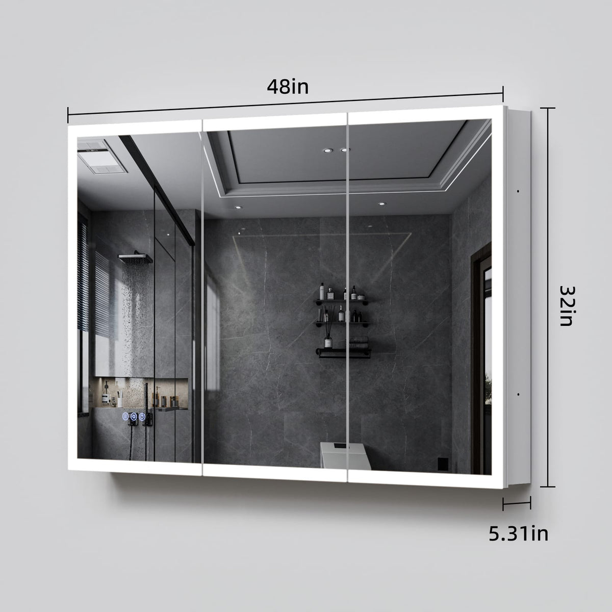 LED Medicine Cabinet with Mirror - 48x32 Inch Silver Storage for Bathroom