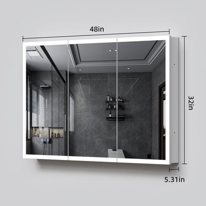 LED Medicine Cabinet with Mirror - 48x32 Inch Silver Storage for Bathroom