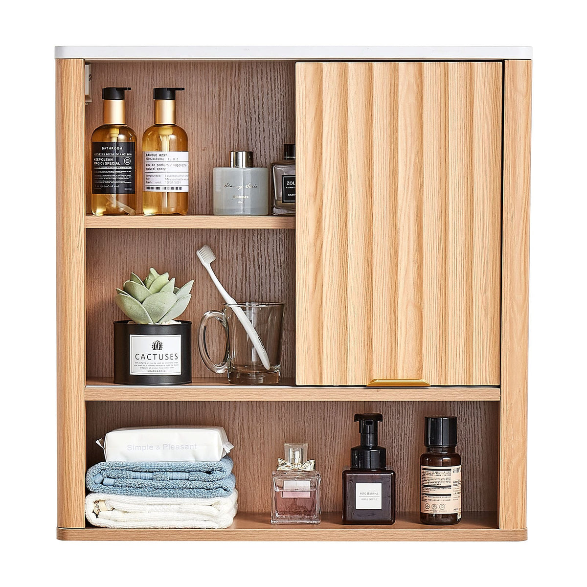 Bathroom Wall Cabinet - Wood, Adjustable Shelf, Over Toilet Storage