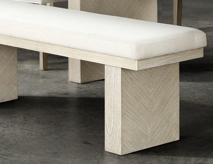 Natural Farmhouse Dining Bench with Fabric and Foam Cushion