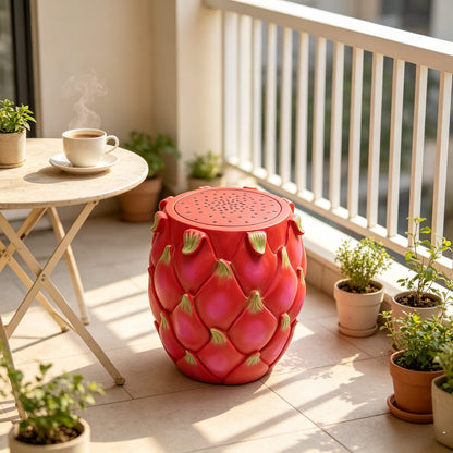 Art Deco Resin Dragon Fruit Stool for Garden or Poolside Decor