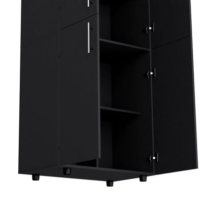 Black Armoire Wardrobe - 70" Tall, Double Doors & Shelves for Bedroom