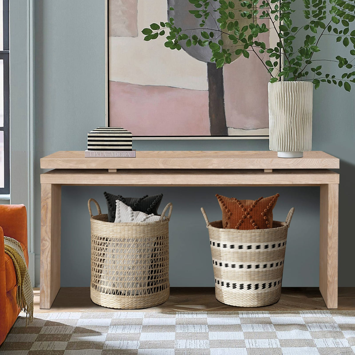 60" Antique Natural Farmhouse Console Table - Retro Wooden Entryway Table with