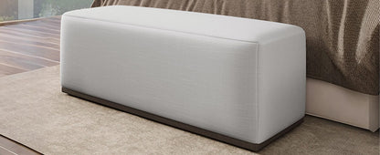 White Rectangle Ottoman - Wood Fabric Footstool