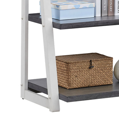 5-Tier Shelves - Grey+White Solid Wood Storage Rack for Home Office & Living Room
